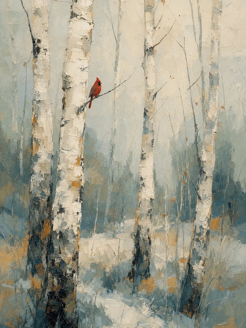 Картина «Берёзы в тумане», холст, масло, мастихин, 80 × 110 см