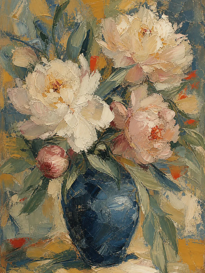 Картина «Пионы в синем», холст, масло, 50 × 70 см