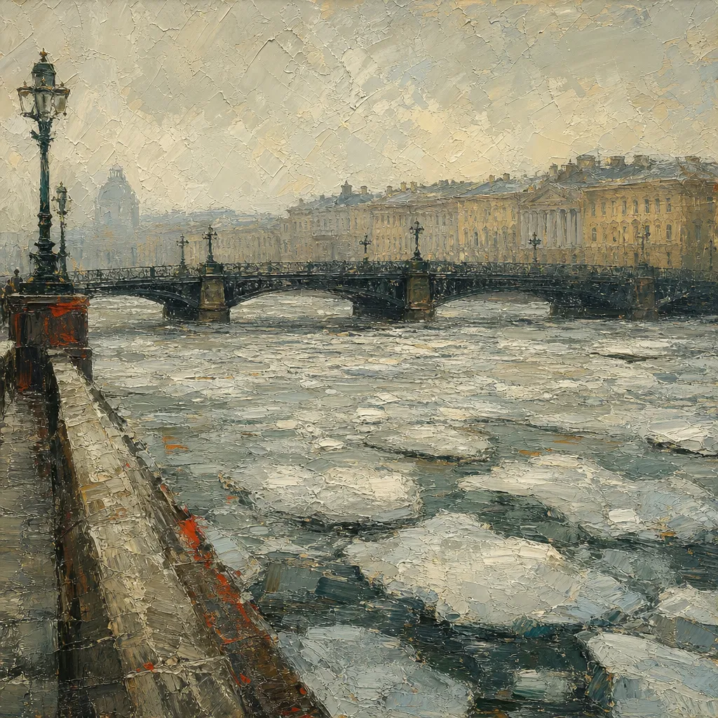 Картина «Нева. Март», холст, масло, 70 × 70 см